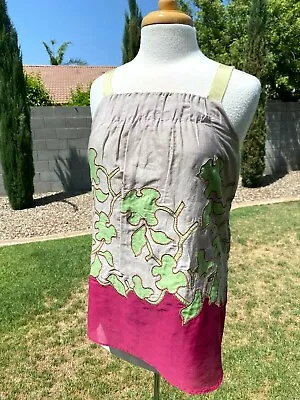 MM Couture Miss Me Silk Blend Embroidered Blouse Top Womens M Grey/Pink NWT $88 • $2.98