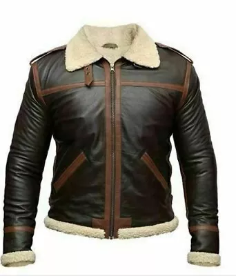 Men RAF Aviator B3 Flying Pilot Brown Genuine Soft Sheepskin Leather Jacket • $129.99