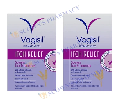 $16.36 • Buy 2 X Vagisil Medicated Intimate 12 Wrapped Wipes -Soothes Itch & Skin Irritation