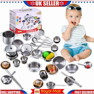 £11.54 • Buy Childrens Toy Metal Kitchen Cooking Utensils Pots Pans Accessories Set Kids Play