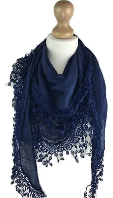 UK WOMEN LADIES MESH LACE Triangle EMBROIDERED HIGH QUALITY NECKERCHIEF SCARF • £5.99