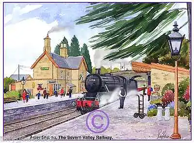 ARLEY SEVERN VALLEY RAILWAY STEAM LOCO WATERCOLOUR ARTISTS PRINT ART CARD 8 X 6  • £3.45