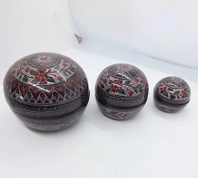 £10 • Buy Set Of 3 Round Lacquered Stacking Trinket/jewellery Boxes