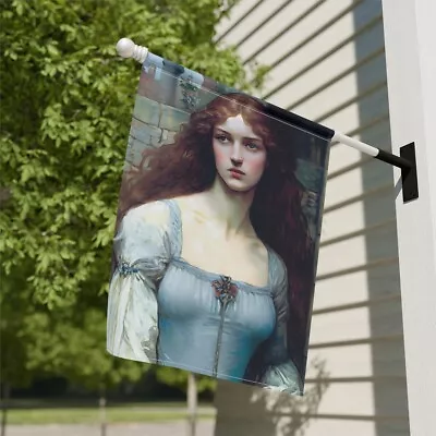 Damsel Isolde Pre Raphaelite Inspired Medieval Maiden Garden & House Banner • $17.99