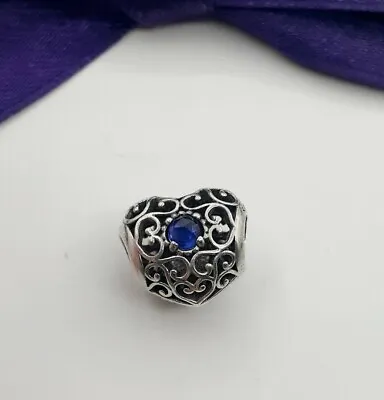 $40.05 • Buy Genuine Pandora Openwork Signature Heart  September Blue Sapphire Charm #791784