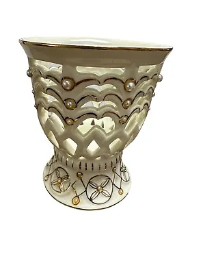 Formalities By Baum Bros Vase Ivory And Pearl Collection Golden Trimming • $13.99