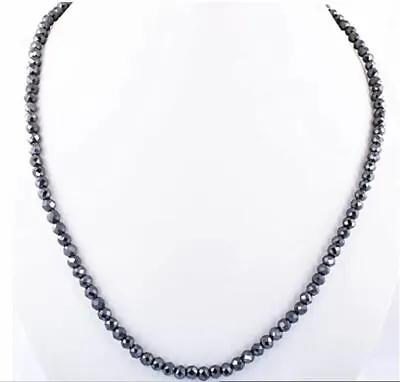 $237.64 • Buy Certified 5mm Round Faceted Black Diamond Beads Silver Clasp Necklace 22 Inch