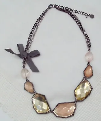 Statement Bib Necklace Large Geometric Shapes Faceted Stones With Mirrored Backs • $12.99