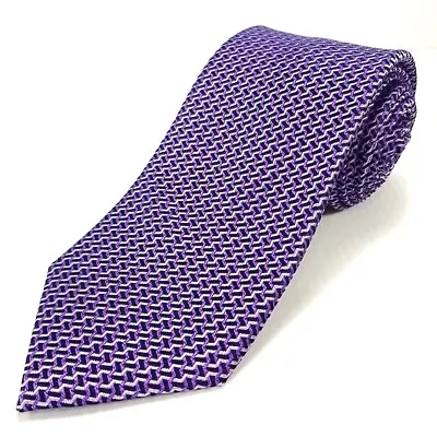 Michael Kors Luxury Tie Purple Geometric Micropattern Woven Silk Necktie 58 X 3 • $11.97