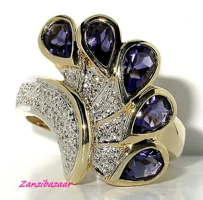 Laura Ramsey 14k Yellow Gold Iolite & Diamond Designer Ring • $1199.99