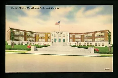 Virginia VA Postcard Richmond Maggie Walker Highschool Linen Colourpicture • $4.49
