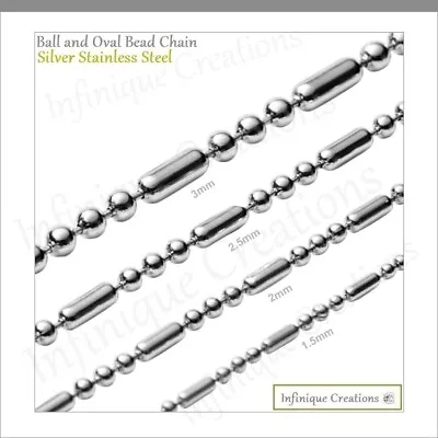 Stainless Steel Silver Ball And Oval Bead Chain Bracelet Necklace 1mm-3mm 7-38  • $8.99
