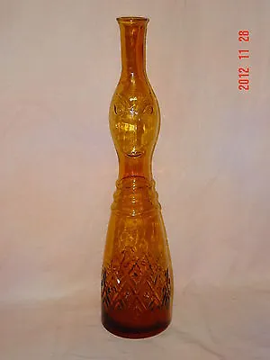 20  VIMAX Italy Tall Genie Art Glass Amber Bottle Woman Face Vintage Mid Century • $200