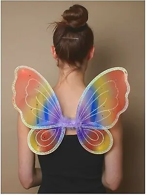 Childs Small Rainbow Glitter Fairy Wings Fancy Dress Toddler Kids Butterfly Wing • £5.25