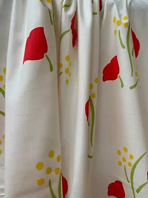 Laura Ashley Vintage Fabric Material White With Red Tulips 122cm X By The Metre • £18