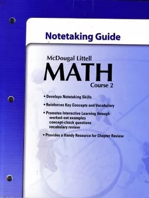 MCDOUGAL LITTELL MATH COURSE 2: STUDENT'S NOTETAKING GUIDE *Excellent Condition* • $21.95