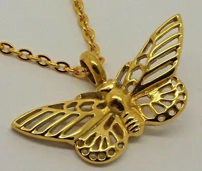 CREMATION URN ASHES NECKLACE 24k GOLD PLATED BUTTERFLY KEEPSAKE PENDANT • £29.99