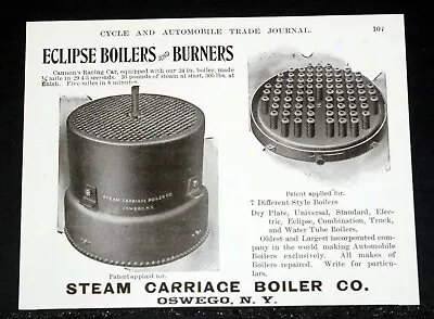1902 Old Magazine Print Ad Steam Carriage Boiler Co Eclipse Boilers & Burners! • $12.99