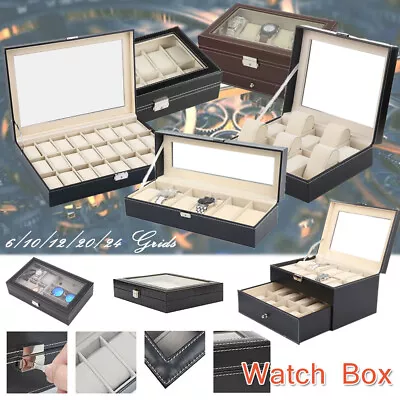 £9.95 • Buy Watch Display Jewellery Box With Drawer Black Leather 6/10/12/18/24 Grids UK