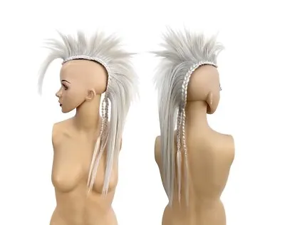 White Glued Clip-in Mohican Hairpiece Wigs Cyberpunk Drugs Mohican Toupees Bold • $180.29