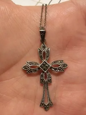 Rinc Lind 925 Sterling Silver Marcasite Cross Pendant+24  Necklace • $29.99