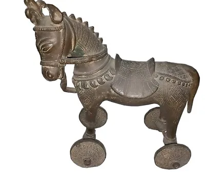 $999 • Buy Antique Horse Collectible Bronze Metal Horse Decorative With Four Wheels On Legs
