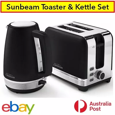 Sunbeam Toaster & 1.7L Kettle Set Breakfast Gift Pack Wedding Collection Black • $129