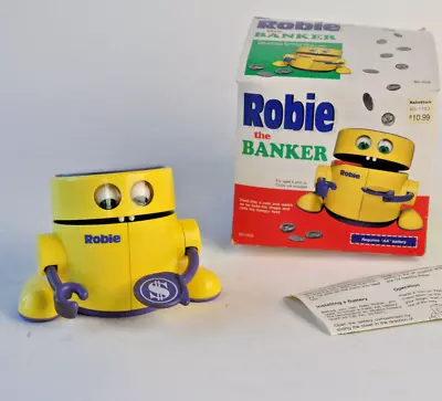 Robie The Banker ~ Radio Shack ~ Original Box ~ PURPLE~ Robot Bank ~ NOT WORKING • $75