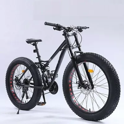 26  X 4.0 Fat Tire Bicycle Beach Mountain Bike Full Suspension 21 Speed Black • $598