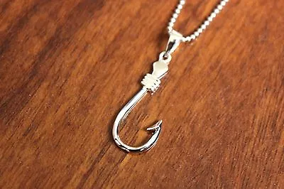 Hawaiian Jewelry Genuine 925 Sterling Silver Fish Hook Pendant Necklace SP59001 • $17.79