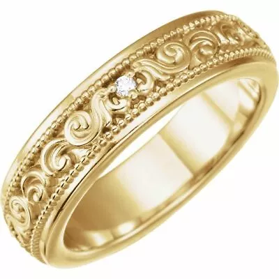 SIZE 8 - 14K Yellow Gold .05 CTW Diamond Sculptural Milgrain Band 2.75mm Thick • $878