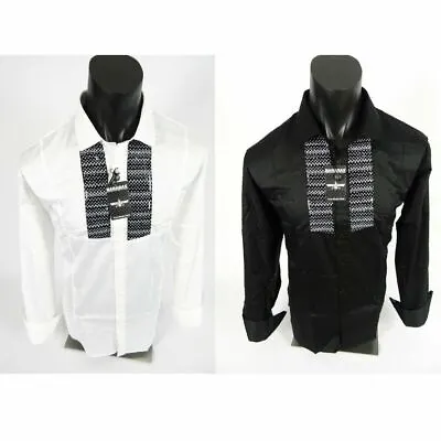 Mens Shirt Black White Sequins Event Wedding Barabas Classic Fit Button Up • $17.99