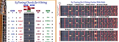 E9 Chord & Slide Rule Charts For 8 String Lap Steel Dobro Guitar - 2 Laminations • $17.95