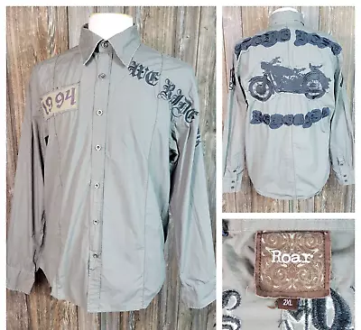 Roar Classic Motorcycle Shirt Embroidered Stone Rose Renegade Gray Mens XL/XXL?? • $21.99