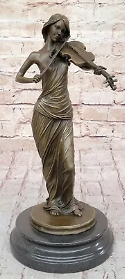 Brown Color Patina Bronze Sculpture Violin Player Viola Musician Marble • $249