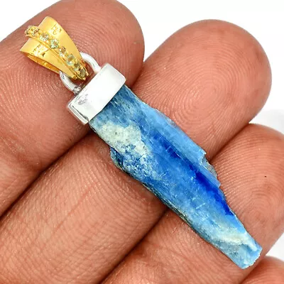 18k Gold PlatingNatural Kyanite Rough & MoldaviteSilver Pendant  CP19726 • $18.99