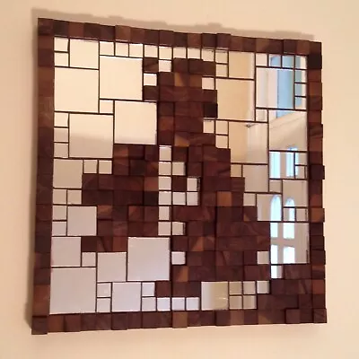 Hand-Made Map Of Britain Mosaic Mirror & Walnut Wood Block Art Deco Wall Panel • £75