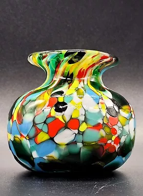 Vtg Murano Confetti End Of Day Multi Color Mini Glass Vase MINT • $34