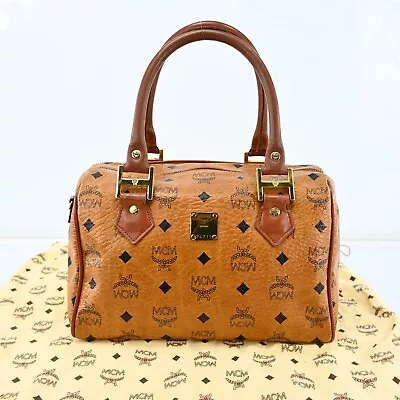 Authentic MCM Visetos Leather Boston Bag Brown P2633TS603 • $162