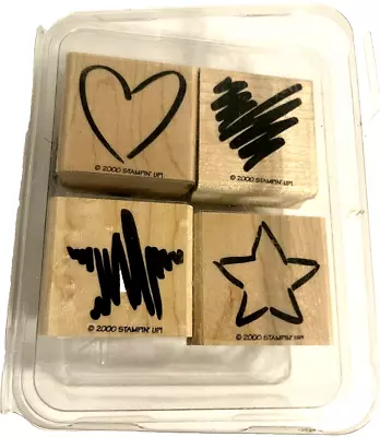 Stampin’ Up Stamps Heart Star Set Of 4 Rubber And Wood Plastic Container NIB VTG • $8.99