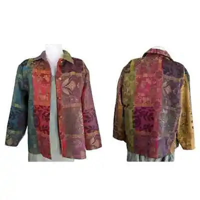 Vintage Erin London Tapestry Topper Coat Jacket Blazer Colorful Floral Green L • $49