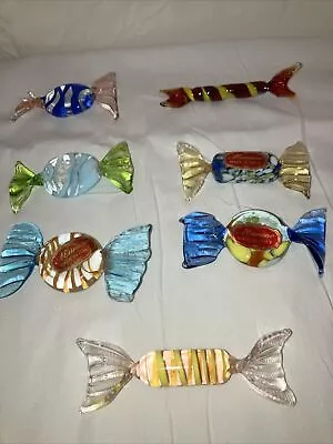 Vintage Venetian Murano Glass Candy Lot Of 7 - Stickers Labeled • $45.50