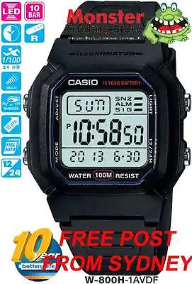 $49 • Buy Casio Watch Swimming 100 Metres Water Resistant Vintage Retro W-800h-1av