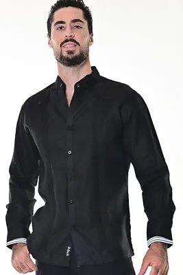 £61.82 • Buy Bohio Men Linen Black Fancy Guayabera Style Shirt For Men-Tuxedo Pleated MLG1686
