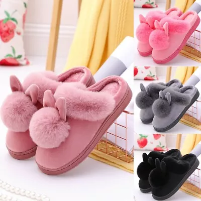 Women Winter Plush Bunny Rabbit Warm Indoor Slippers Slip On Soft Home Shoes New • $20.88