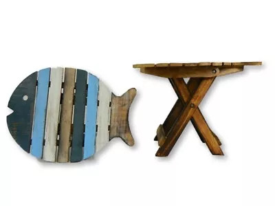 Wooden Folding Table Shabby Chic Boat Furniture - Collapsible Table Fish - Blue • £29.99