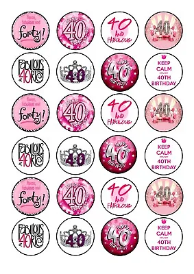 24 40th Female Birthday Cupcake Topper Wafer Rice Edible Fairy Cake Bun Toppers • £2.50