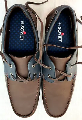 £9.99 • Buy Soviet Mens Classic Deck Shoes Brown And Blue Size 8 Bnib