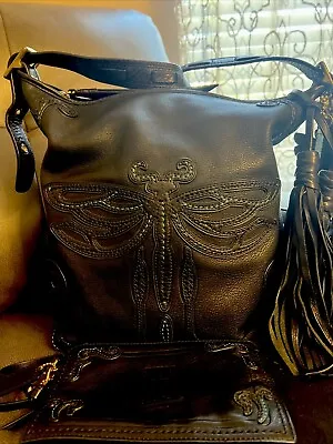 Anna Sui For Coach Limited Legacy Black Leather Boho Dragonfly Designer Rare Bag • $990