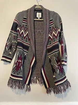 Womens I Love H81 Size Small Poncho Open Front Cardigan Sweater Fringed Aztec • $12